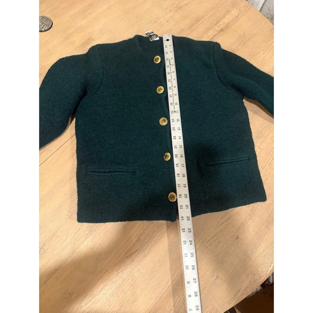 Hegyi Vintage‎ Austrian Boiled Wool Cardigan Jacket Green Gold Crest Buttons